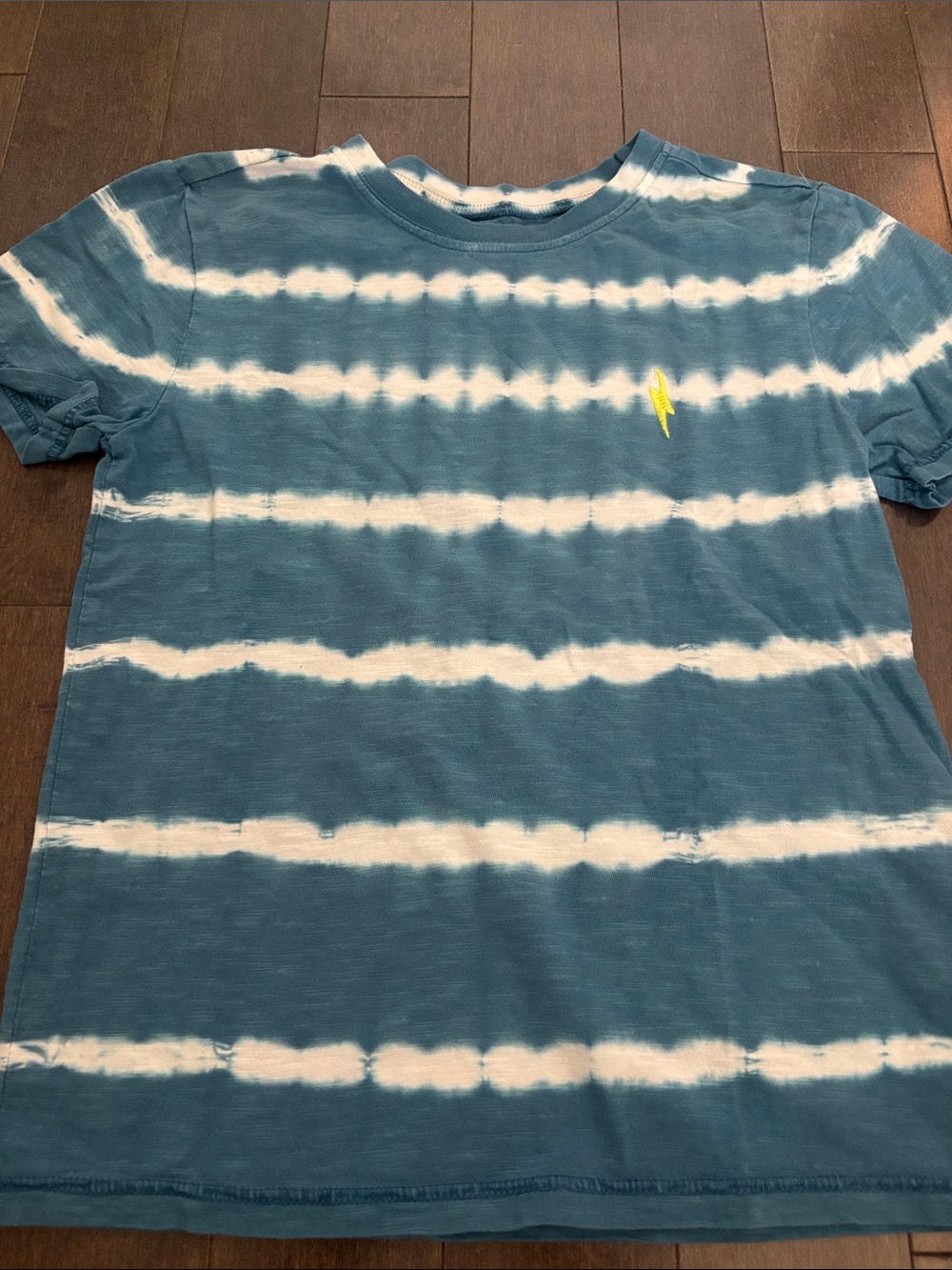 Hatley Blue & White Tie-Dye Crew Tee with Yellow Lightning
